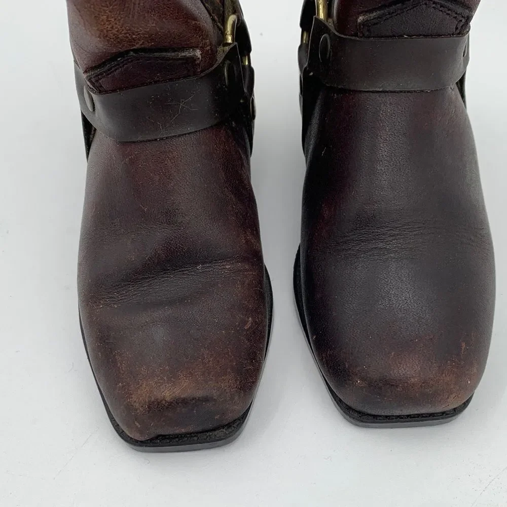 Vintage Style Toddler Brown Leather Harness Boots size 7D